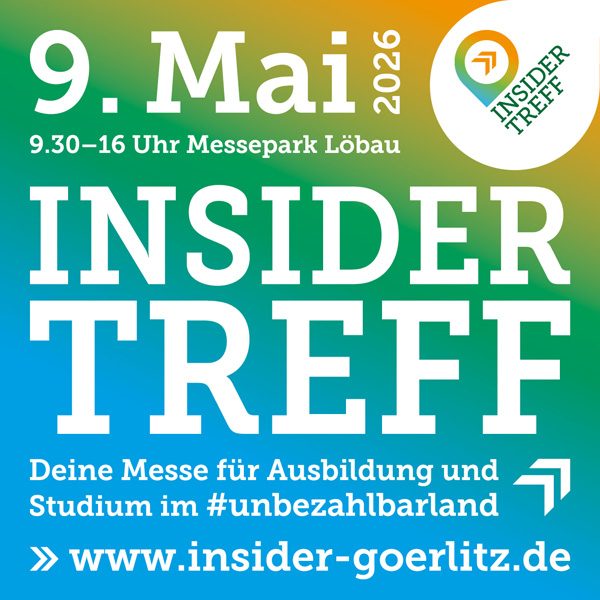 Ausbildungsmesse INSIDERTREFF 2026 in Löbau Logo der Veranstaltung INIDERTREFF am 9. Mai 2026 im Messepark Löbau.